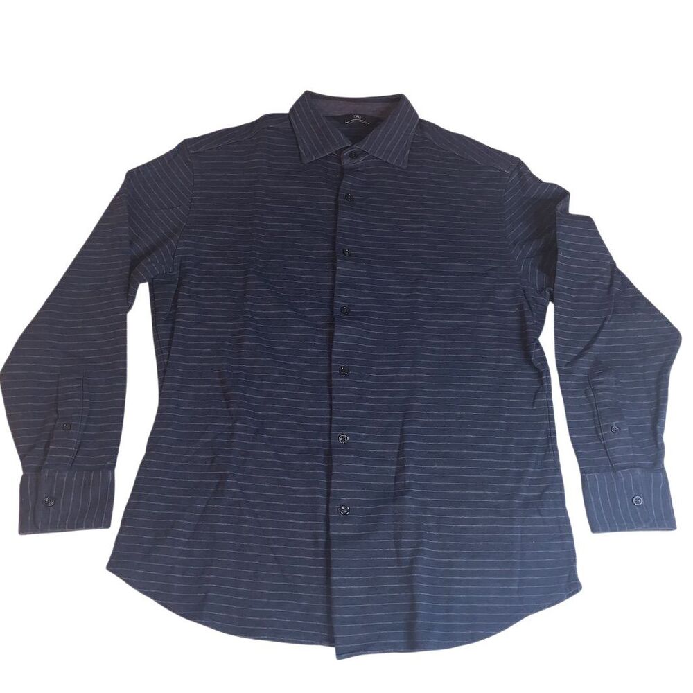 Hart Schaffner Marx Men's L Blue Striped Long Sleeve Button-Up Shirt